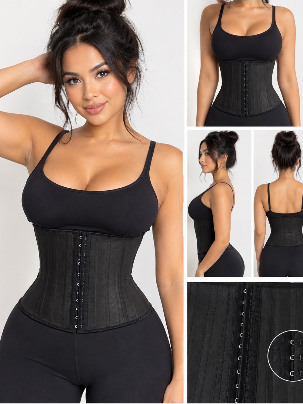 YIANNA Black Latex Waist Trainer Corset Shapewear Size M